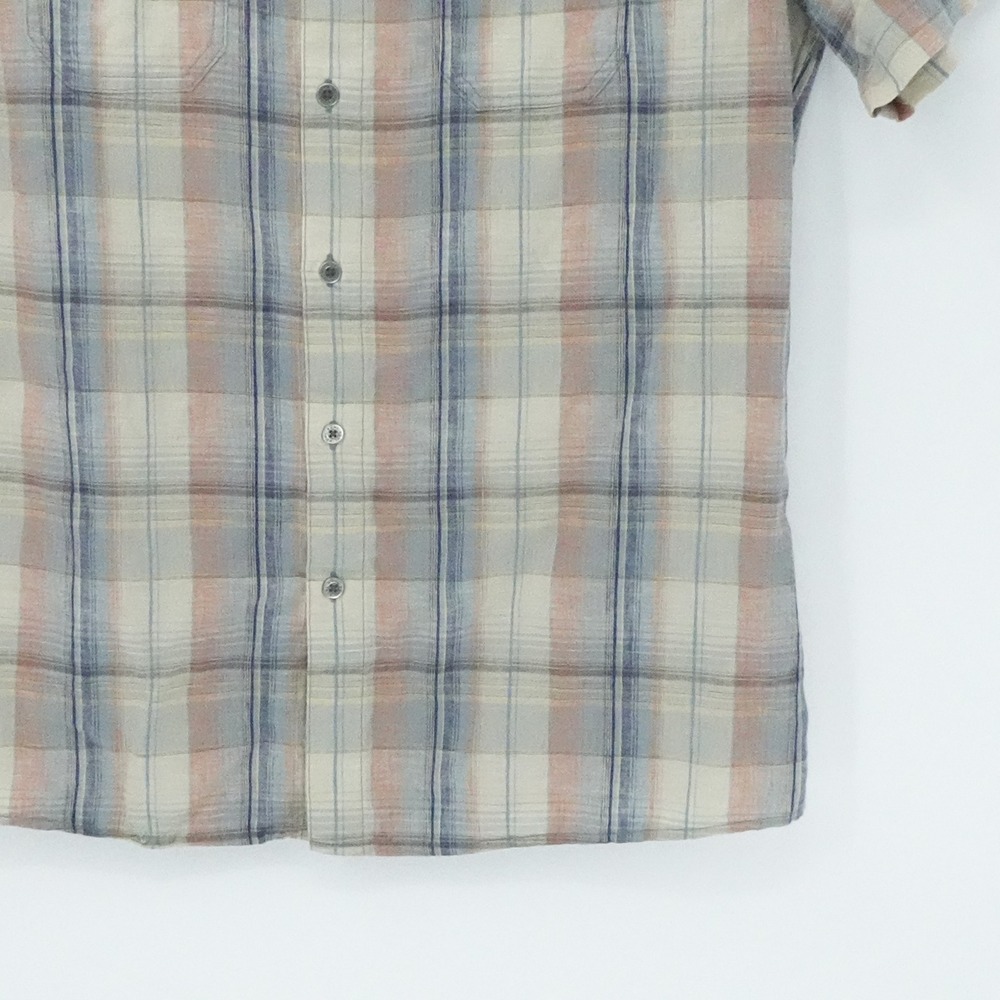 Kuhl Shirt Mens Large Beige Blue Plaid Short Sleeve‎ Linen Blend Outdoors Gorp - Picture 6 of 15